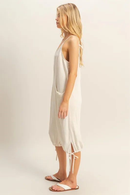 HYFVE V-Neck Pocket Detail Side Tie Hem Romper
