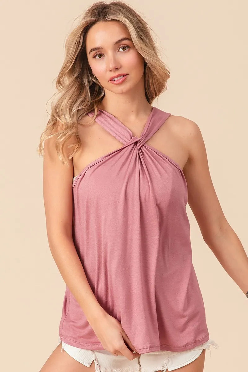 BiBi Rayon Span Jersey Knit Halter Neck Tank Top