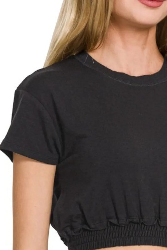 Zenana Elastic Hem Crop Top