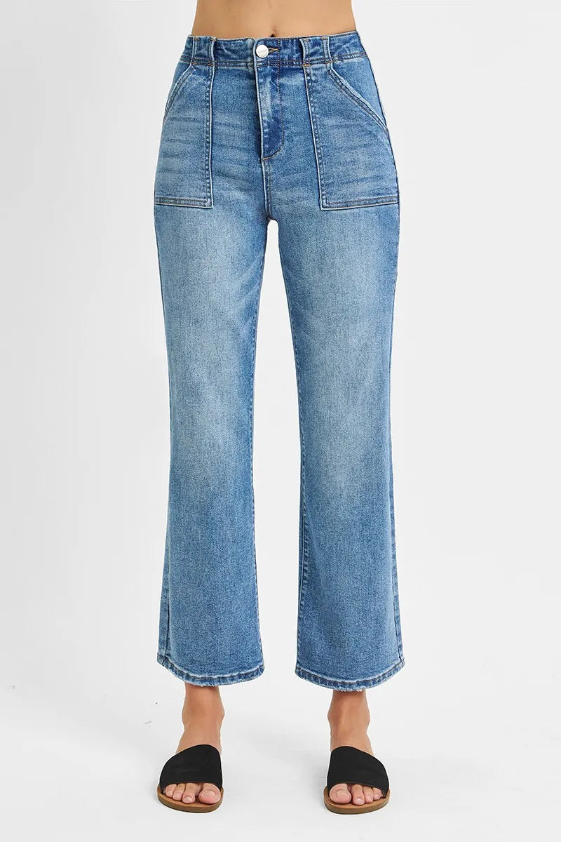 RISEN Full Size High Waisted Bootcut Cropped Jeans Plus Size