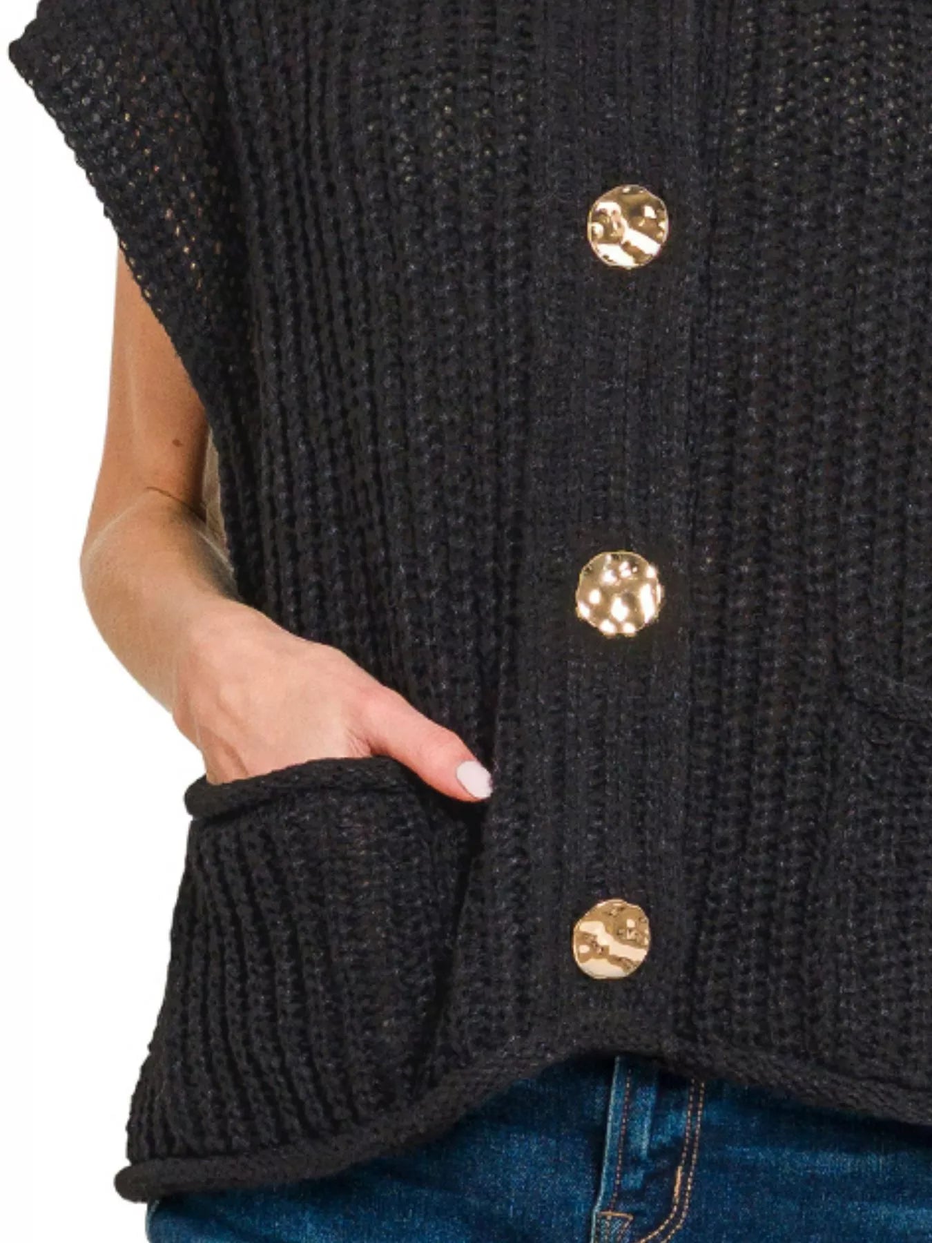 Zenana Button Down Sweater Vest with Front Pockets