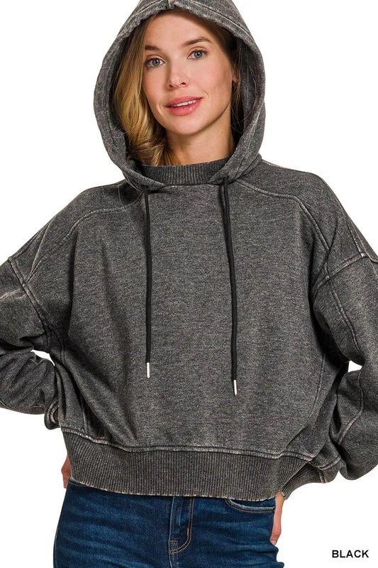 Zenana Acid Wash Fleece Hoodie