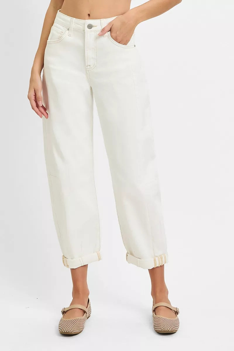 RISEN Full Size High Rise Barrel Cropped Jeans Plus Size