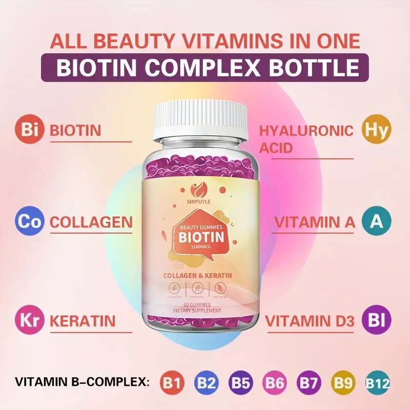 Biotin 12000MCG Beauty Gummies With Collagen & Keratin, Hair, Skin & Nail Support, 60 Count