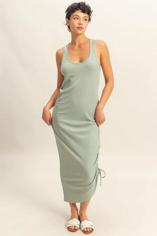 HYFVE Scoop Neck Side Tie Detail Midi Dress