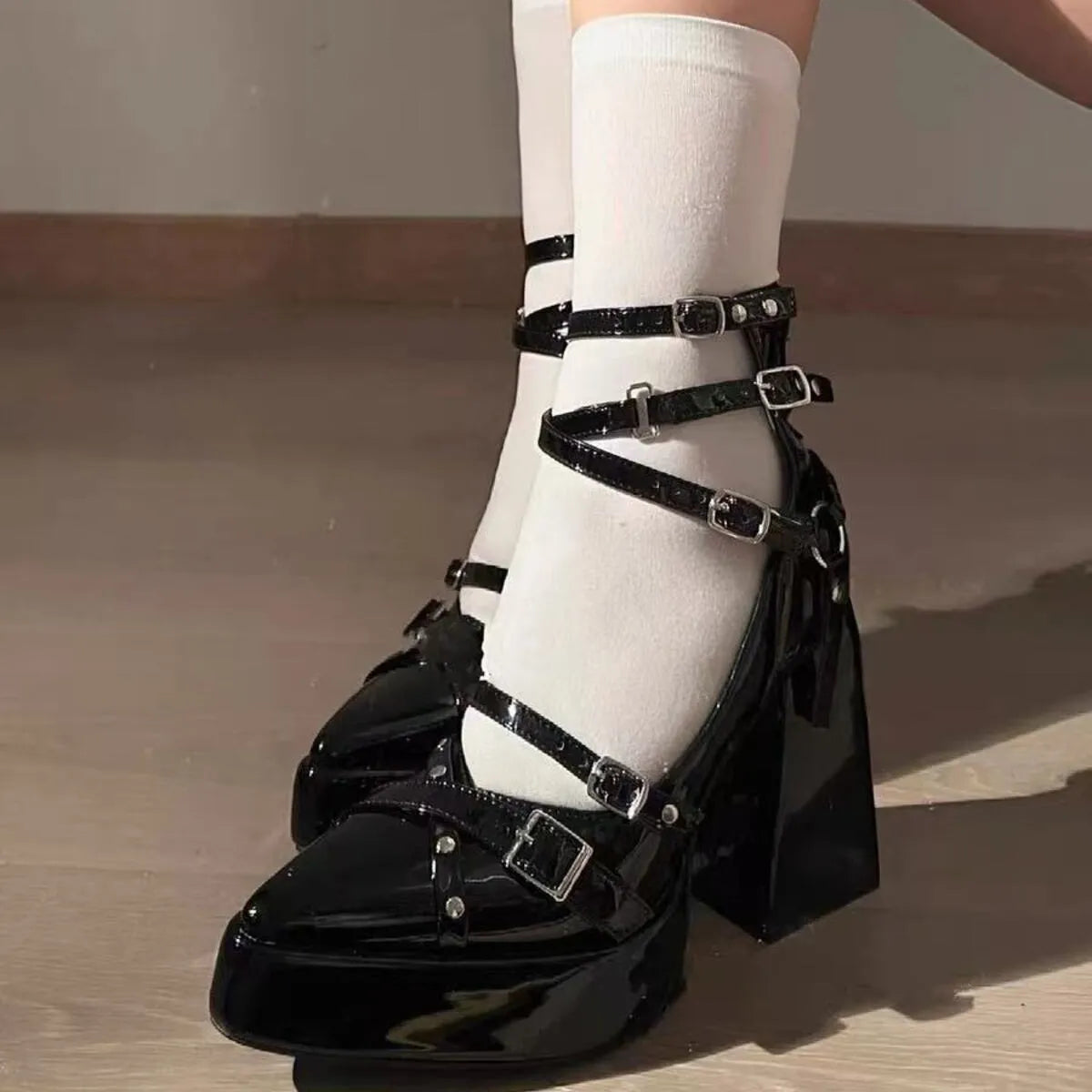 Gothic Platform Pumps with Multiple Buckle Straps