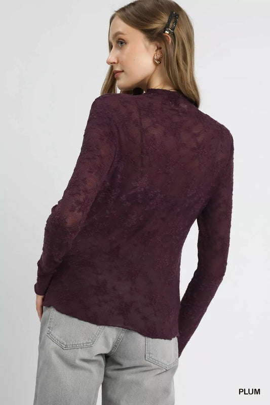 Umgee Lace Sheer Long Sleeve Top