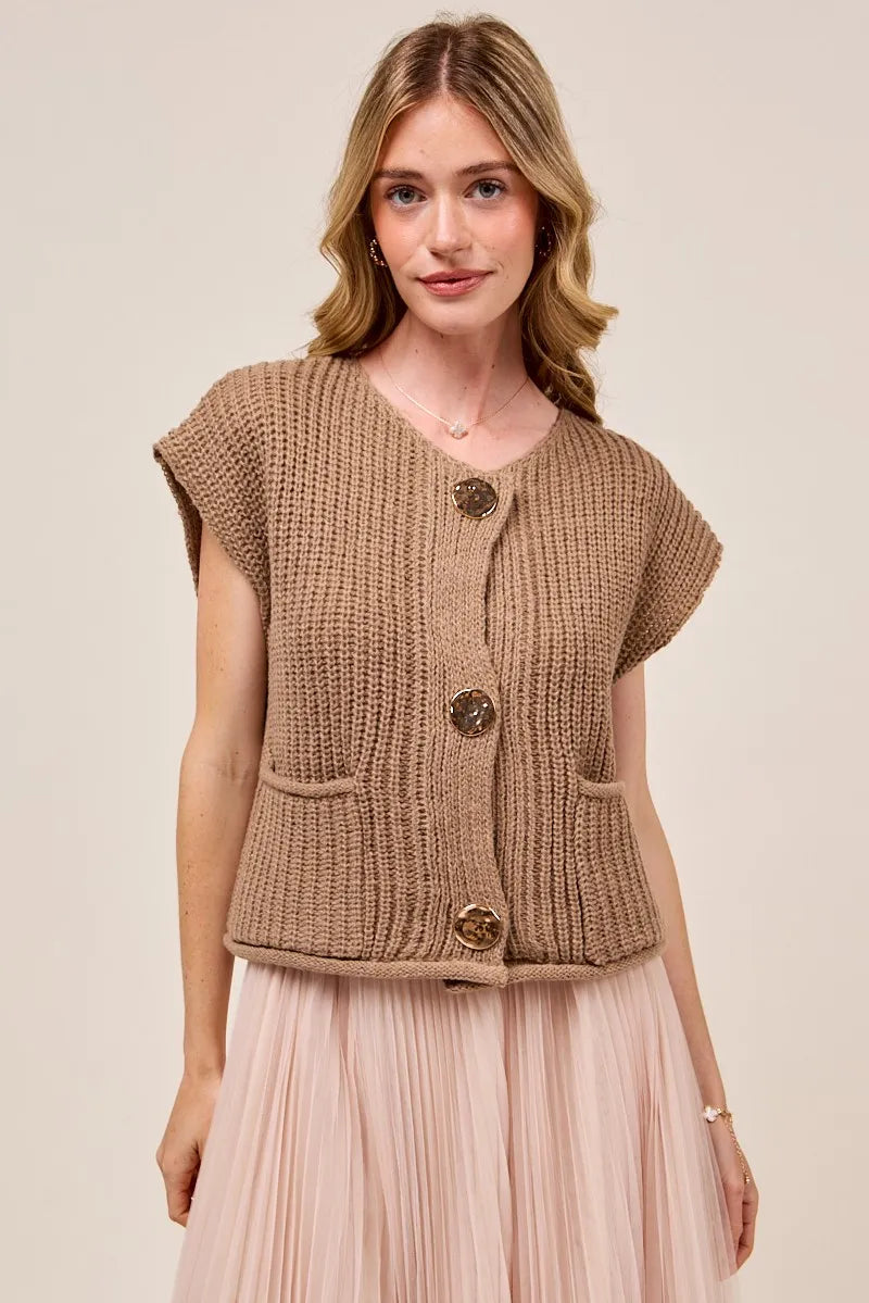 SO ME Big Metal Button Front Sweater Vest