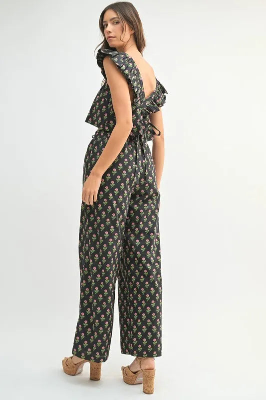 MABLE Floral Print Ruffle Top and Pants Set