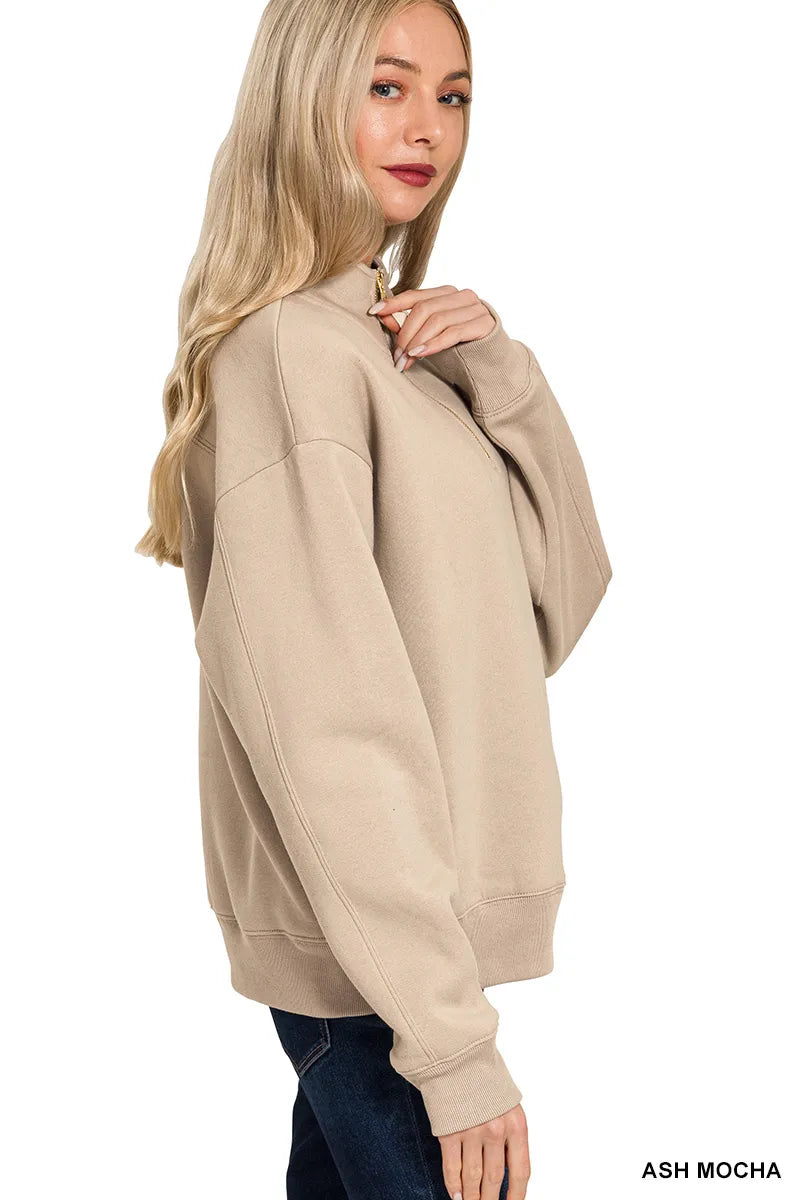 Zenana Fleece Half Zip Sweatshirt