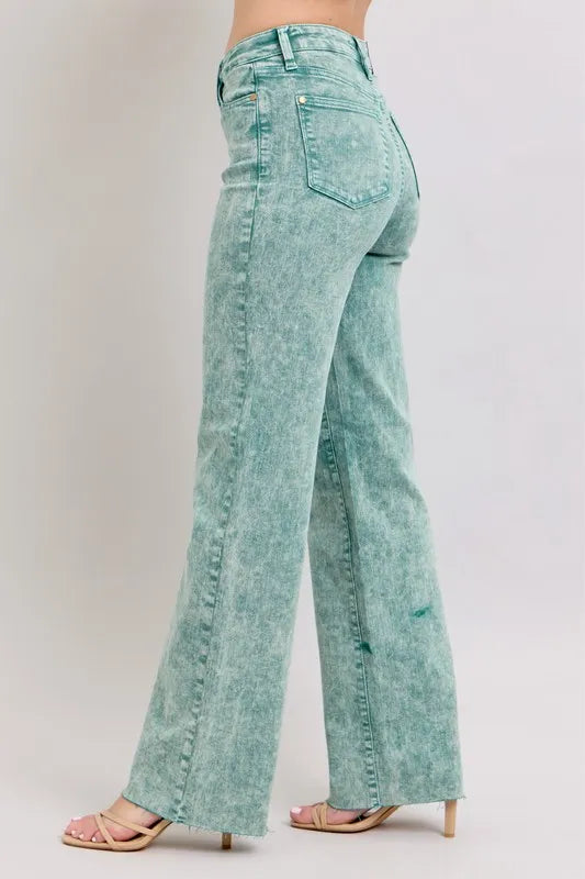 Judy Blue Full Size High Waist Garment Dyed Raw Hem Dad Jean Plus Size