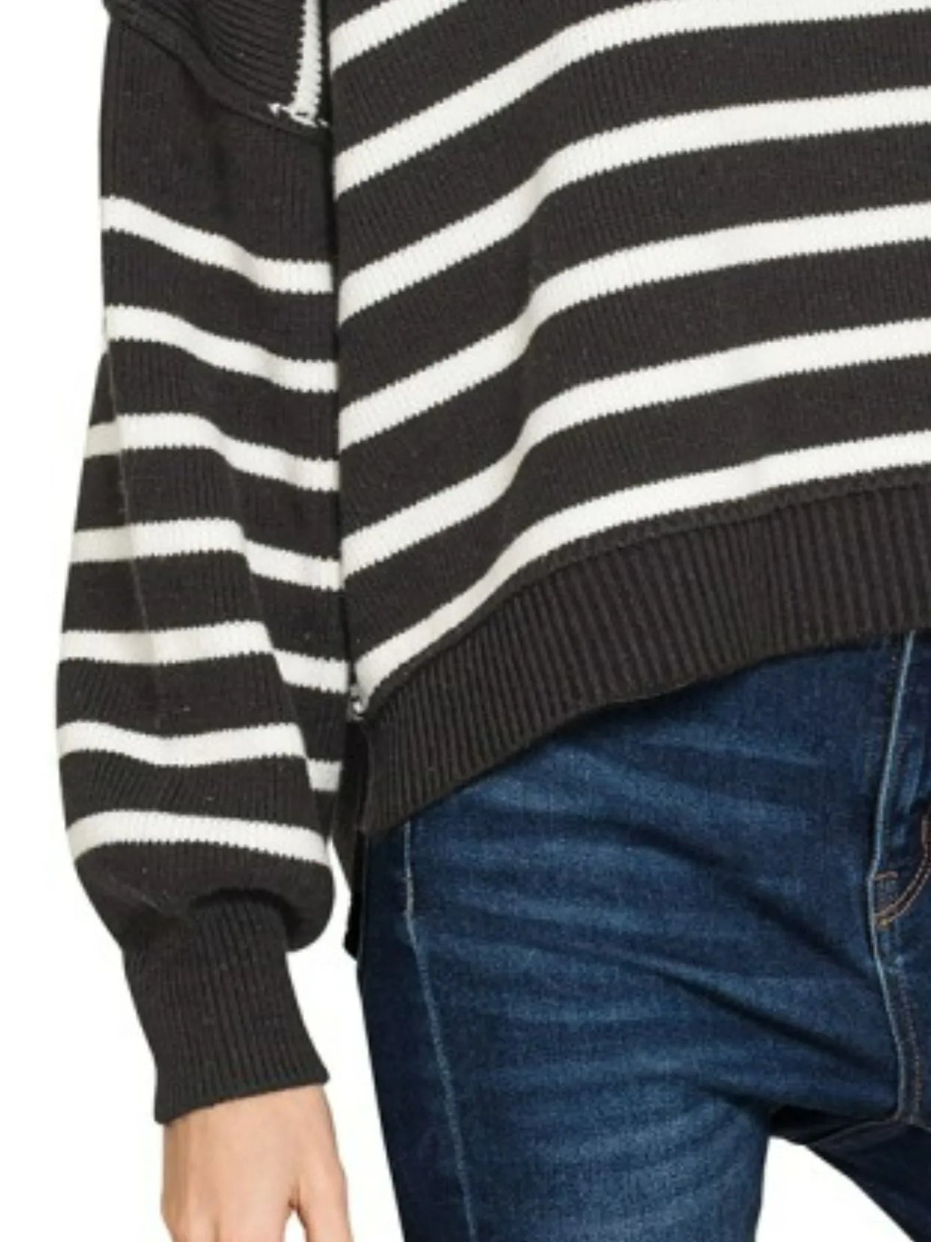 Zenana Exposed Seam Striped Oversized Sweater