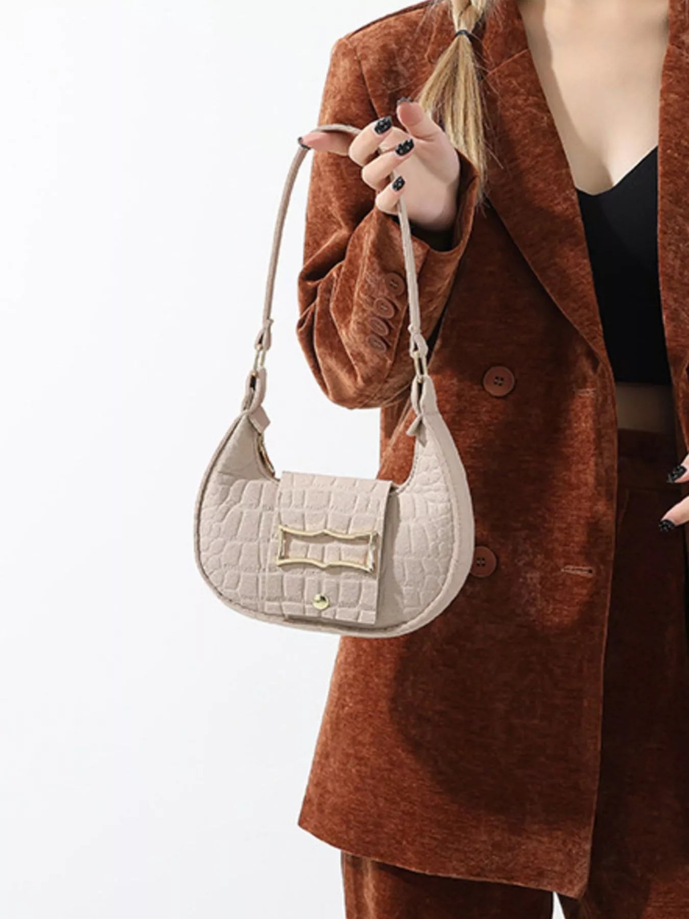 Crocodile Embossed Flap Shoulder Bag