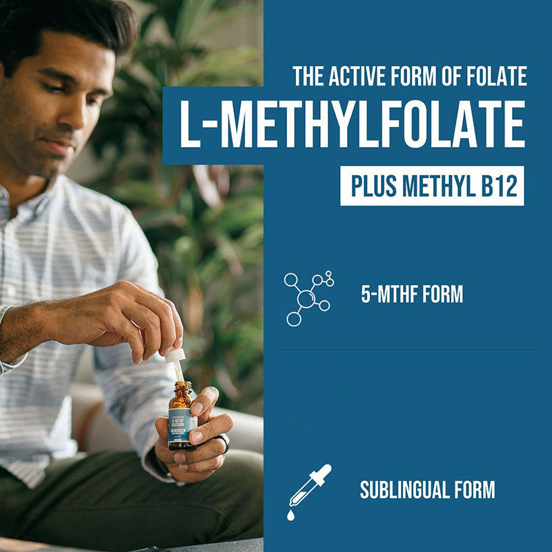 5-MTHF L-Methylfolate Liquid Drops 15mg Active Folate With Methyl B12-1000mcg Supports Folate Levels Energy, 60ml