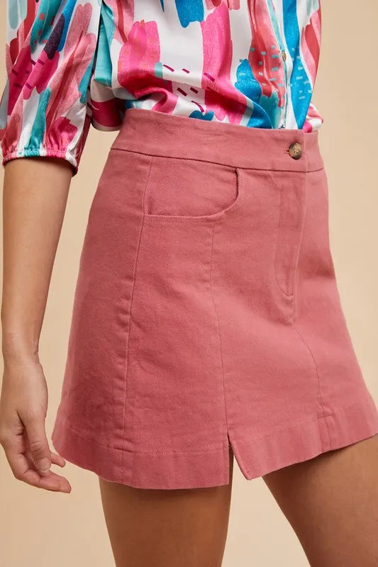 Annie Wear Comfort Stretch Cotton Slit Detailed Mini Skirt