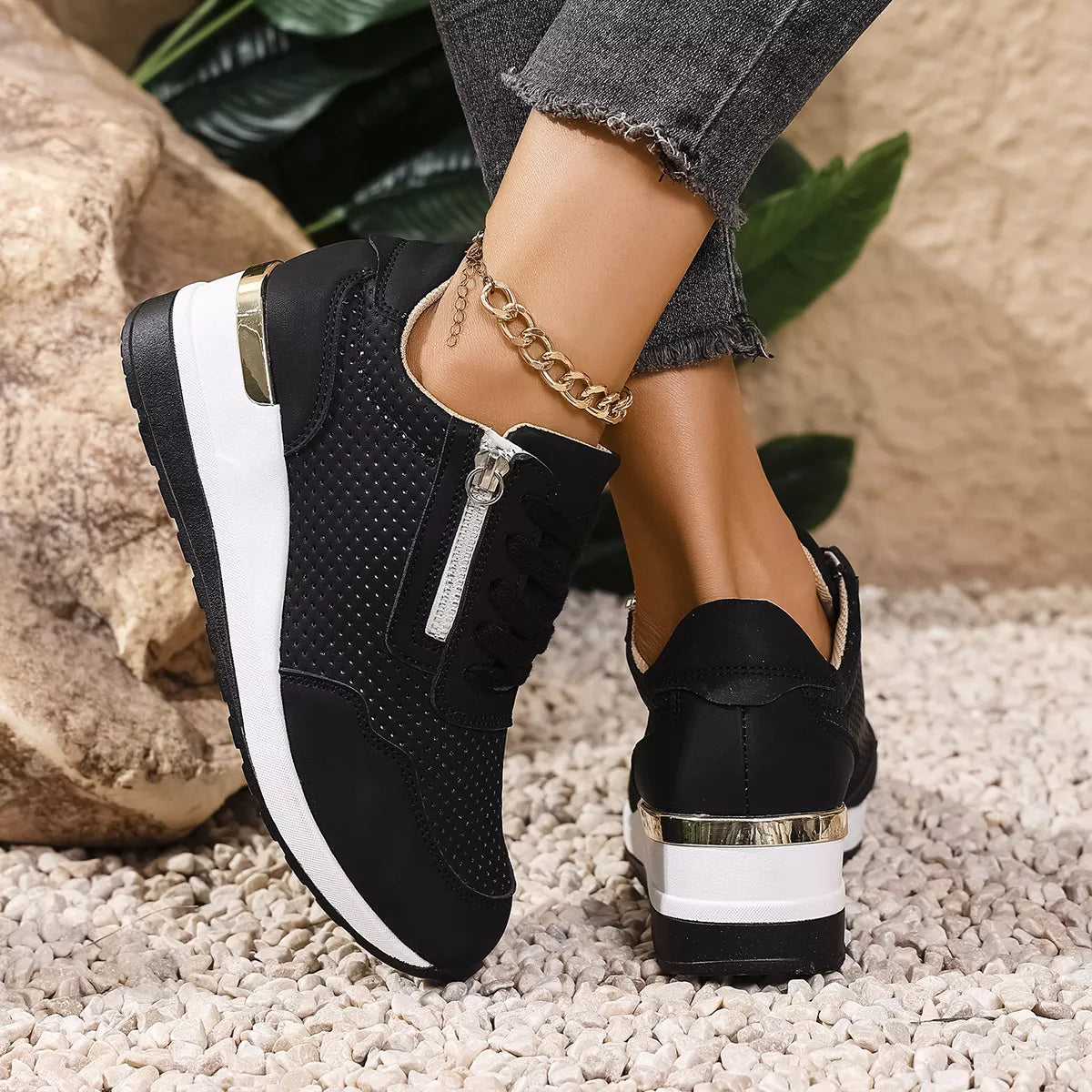 Lace Up Wedge Sneakers