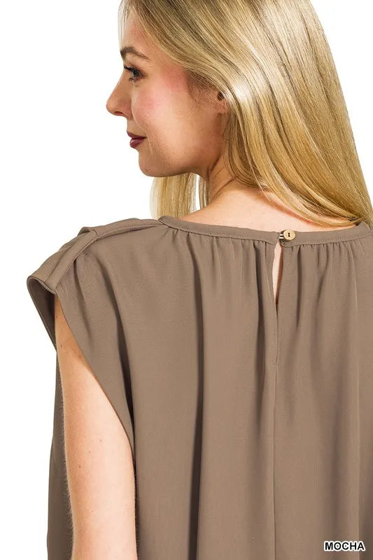 Zenana Woven Drawstring Tie Side Sleeveless Top