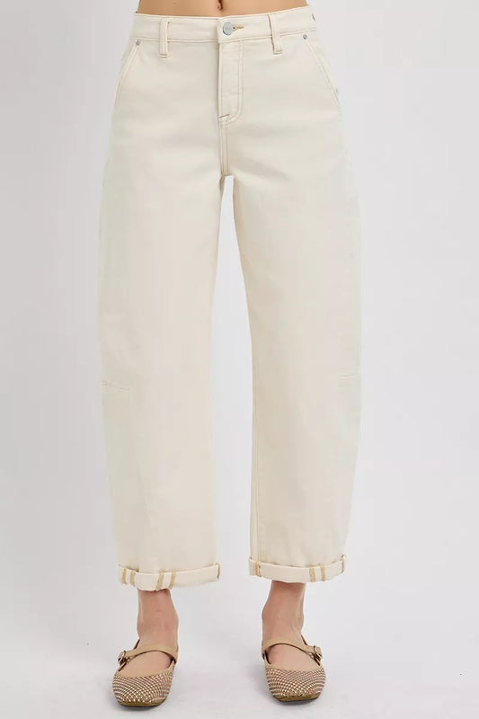 RISEN High Rise Relaxed Barrel Cuffed Jeans