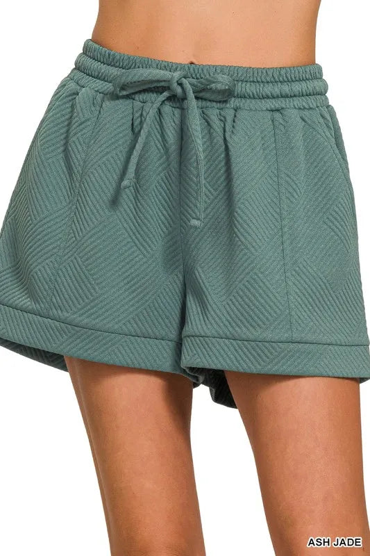 Zenana Textured Knit Jacquard Drawstring Shorts