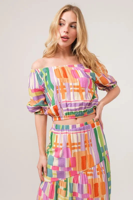 And The Why Asymmetric Geo Printed Tiered Maxi Skirt