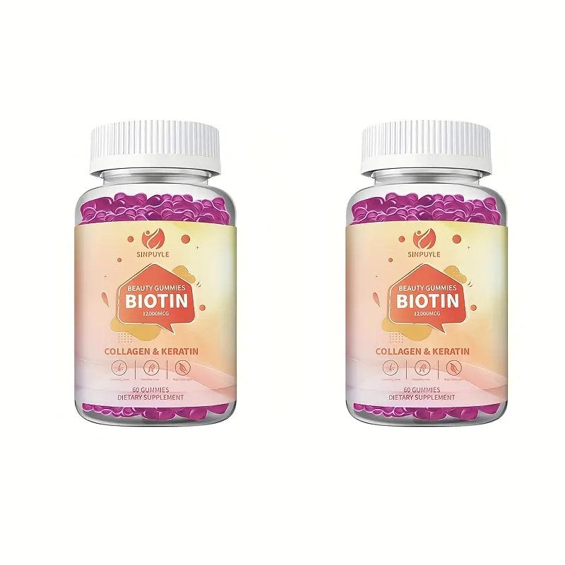 Biotin 12000MCG Beauty Gummies With Collagen & Keratin, Hair, Skin & Nail Support, 60 Count