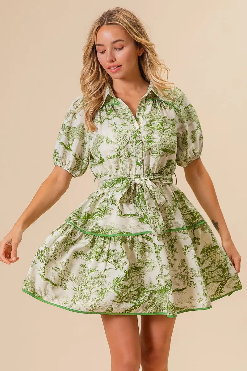 BiBi Woven Printed Tiered Dress