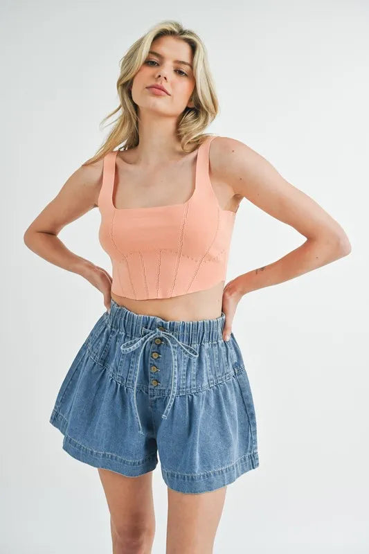 MABLE Corset Design Detail Crop Knit Top