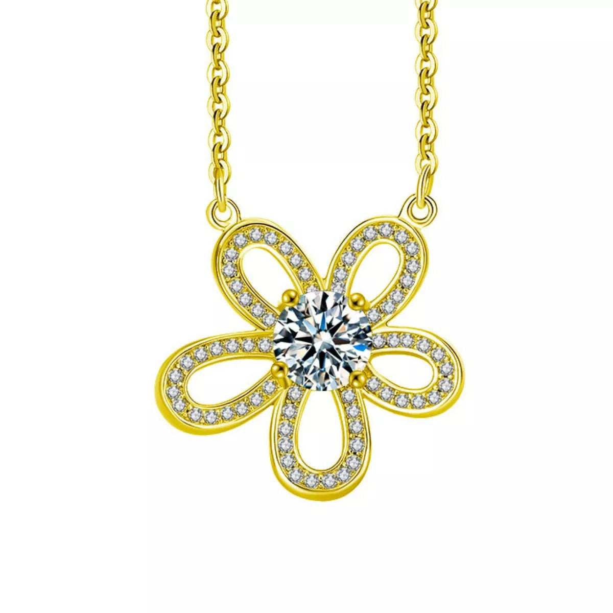 1 Carat Moissanite 925 Sterling Silver Flower Pendant Necklace
