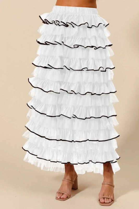 SO ME Layered Ruffled Tulle Maxi Skirt
