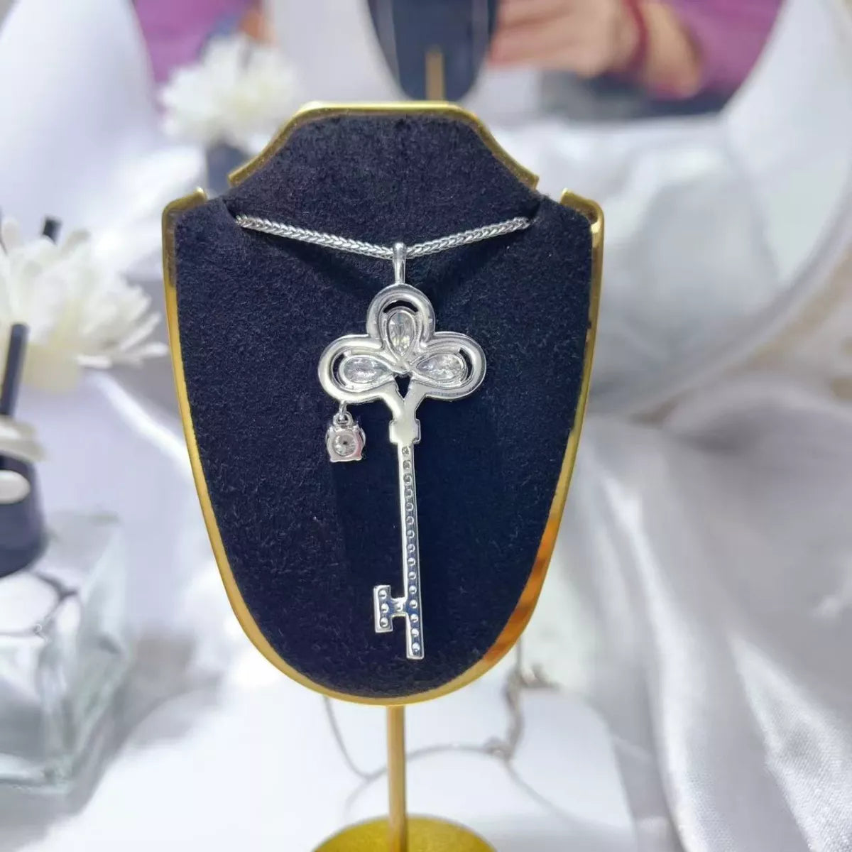 3.5 Carat Moissanite 925 Sterling Silver Key Necklace