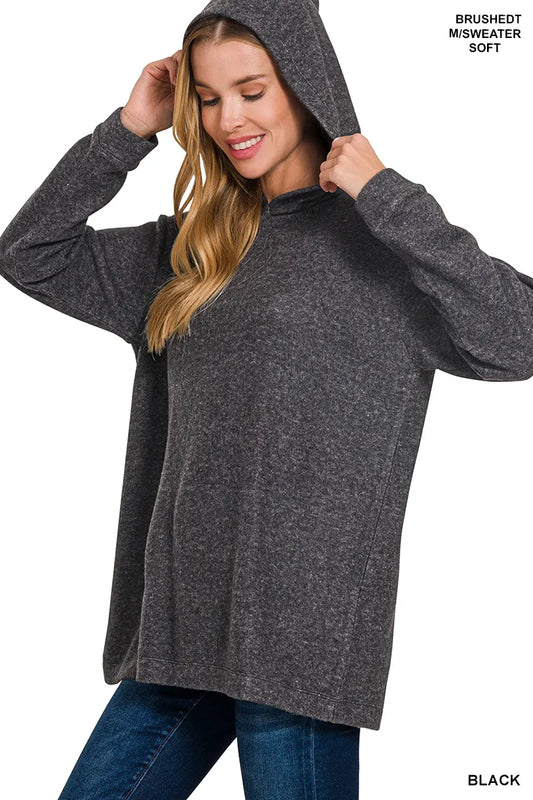 Zenana Hooded Brushed Melange Hacci Sweater