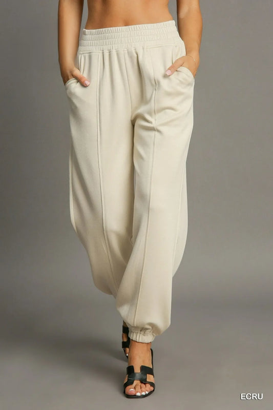 Umgee Drawstring Jogger Pants with Front Seam Detail