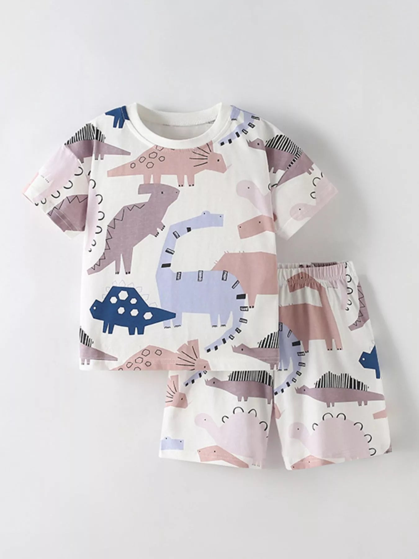 Children's Dinosaur Print Round Neck Top and Shorts Set