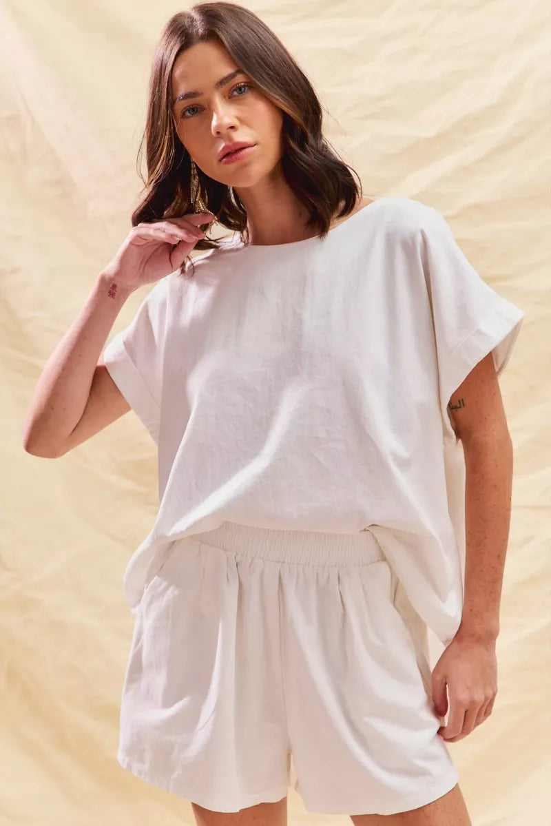 SO ME Round Neck Short Sleeve Top and Shorts Set