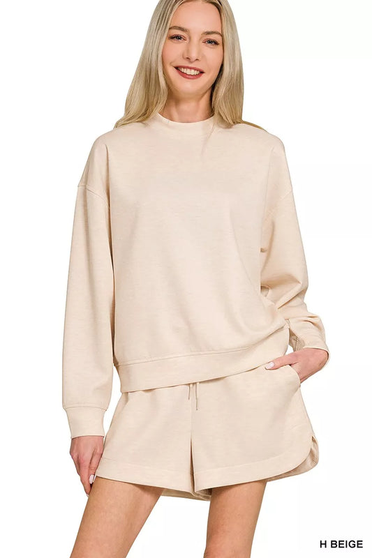 Zenana Scuba Long Sleeve Sweatshirt and Shorts Set