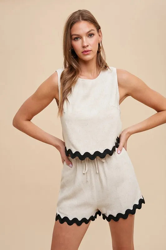 Annie Wear Ric Rac Trim Detailed Top & Shorts Set