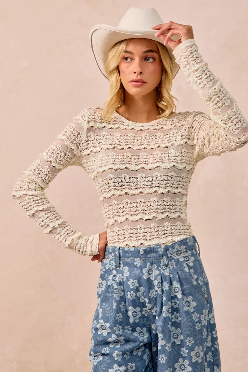 BiBi Ruffles Detail Flower Lace Top