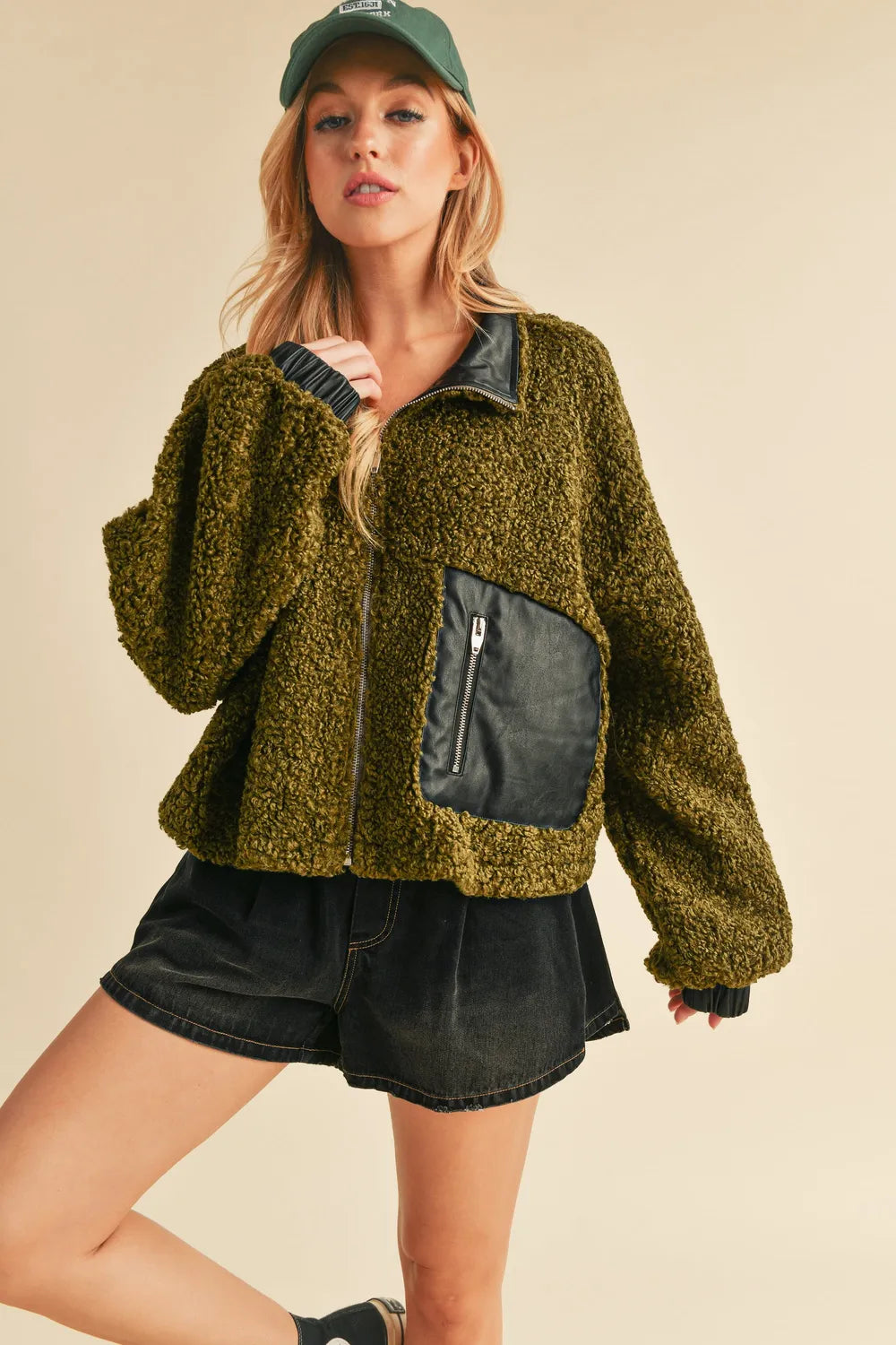 Aemi + Co Collared Neck Zip Up Sherpa Jacket