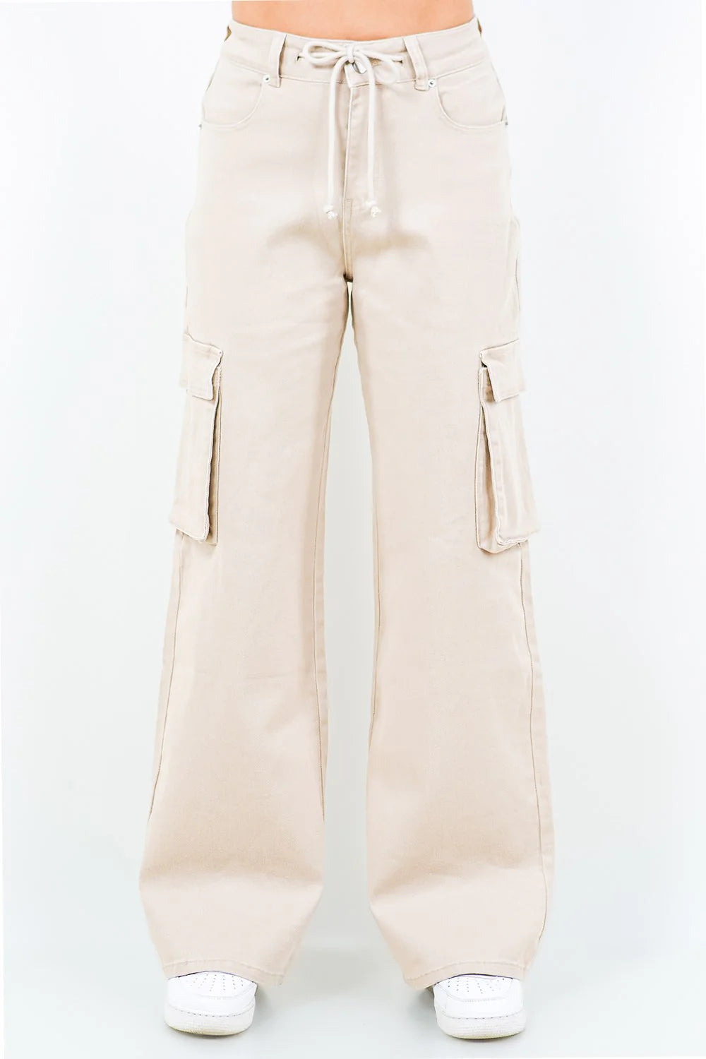 American Bazi Full Size Drawstring Wide Leg Cargo Pants Plus Size