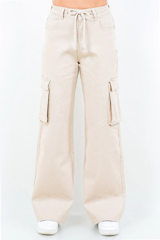 American Bazi Full Size Drawstring Wide Leg Cargo Pants Plus Size