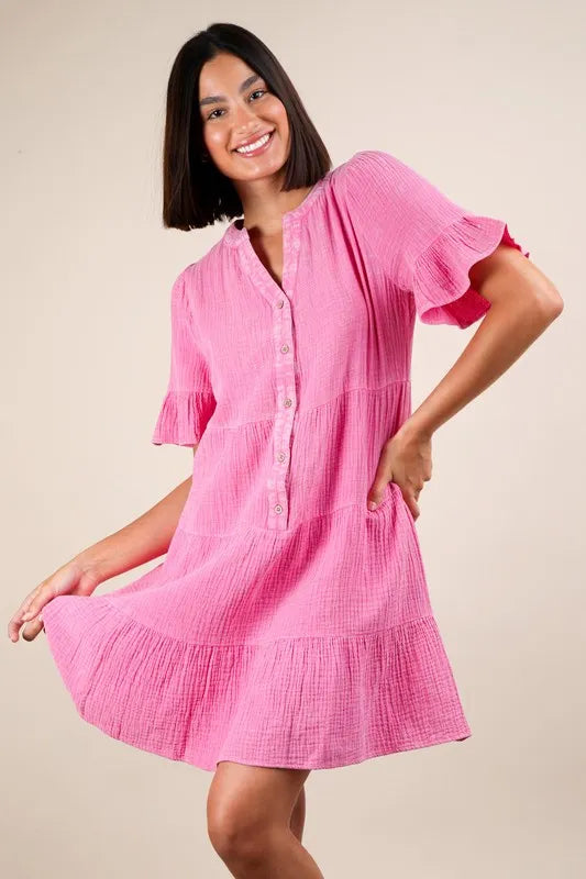 VERY J Plus Size Mineral Washed Woven Mini Dress