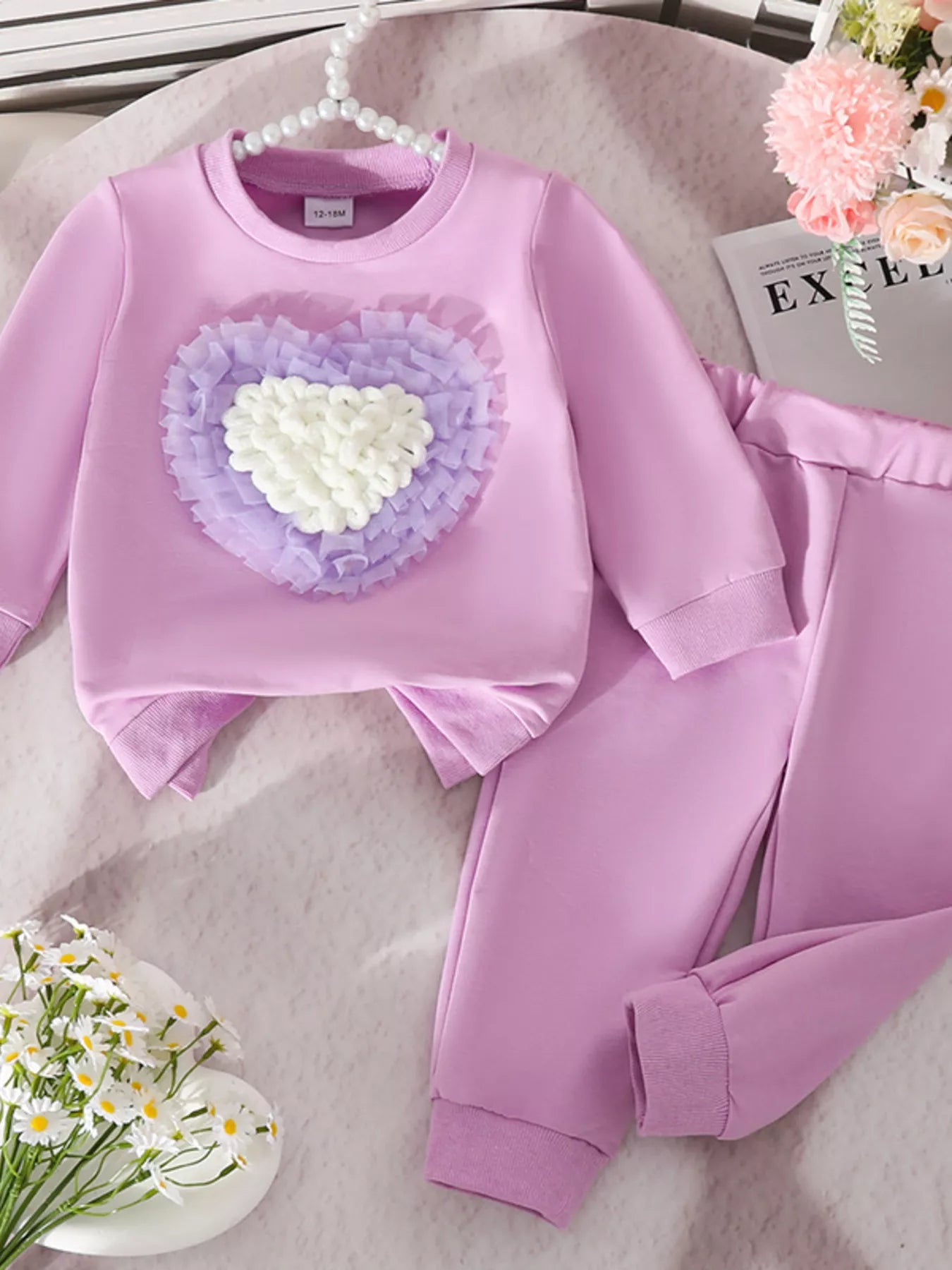 Children's Heart Round Neck Top and Pants Set