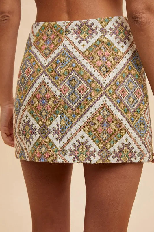 Annie Wear Ethic Woven Jacquard Wrap Mini Skirt