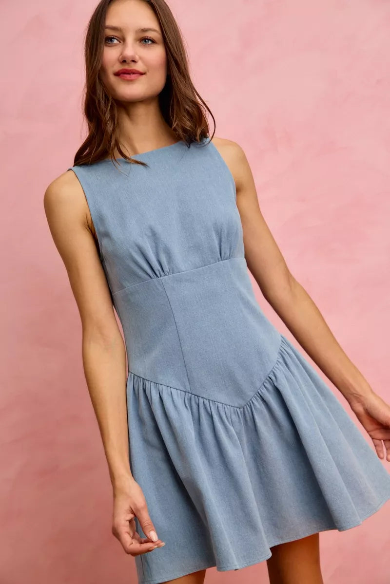 SO ME Fit And Flare Sleeveless Denim Mini Dress