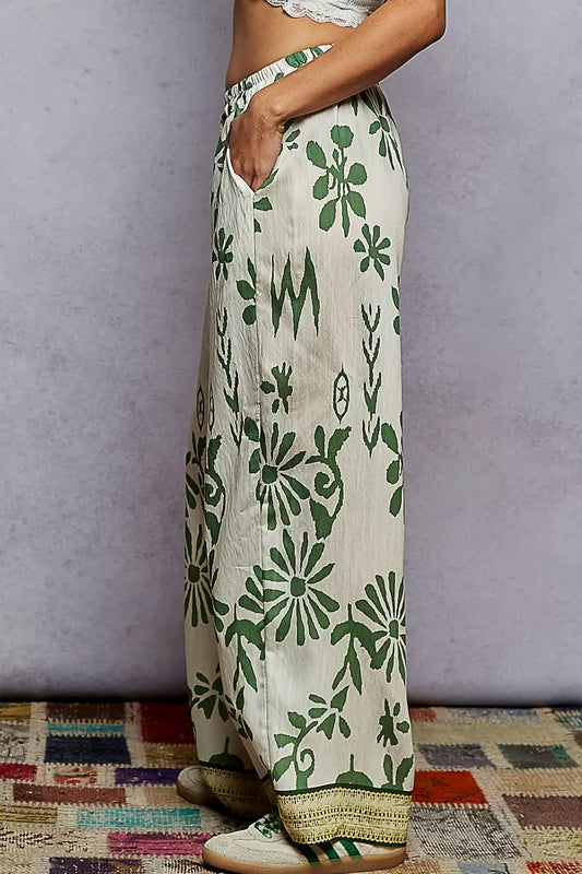 POL Floral Printed Woven Wide Leg Drawstring Pants