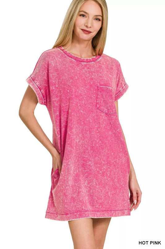 Zenana Premium Cotton Washed T-Shirt Dress