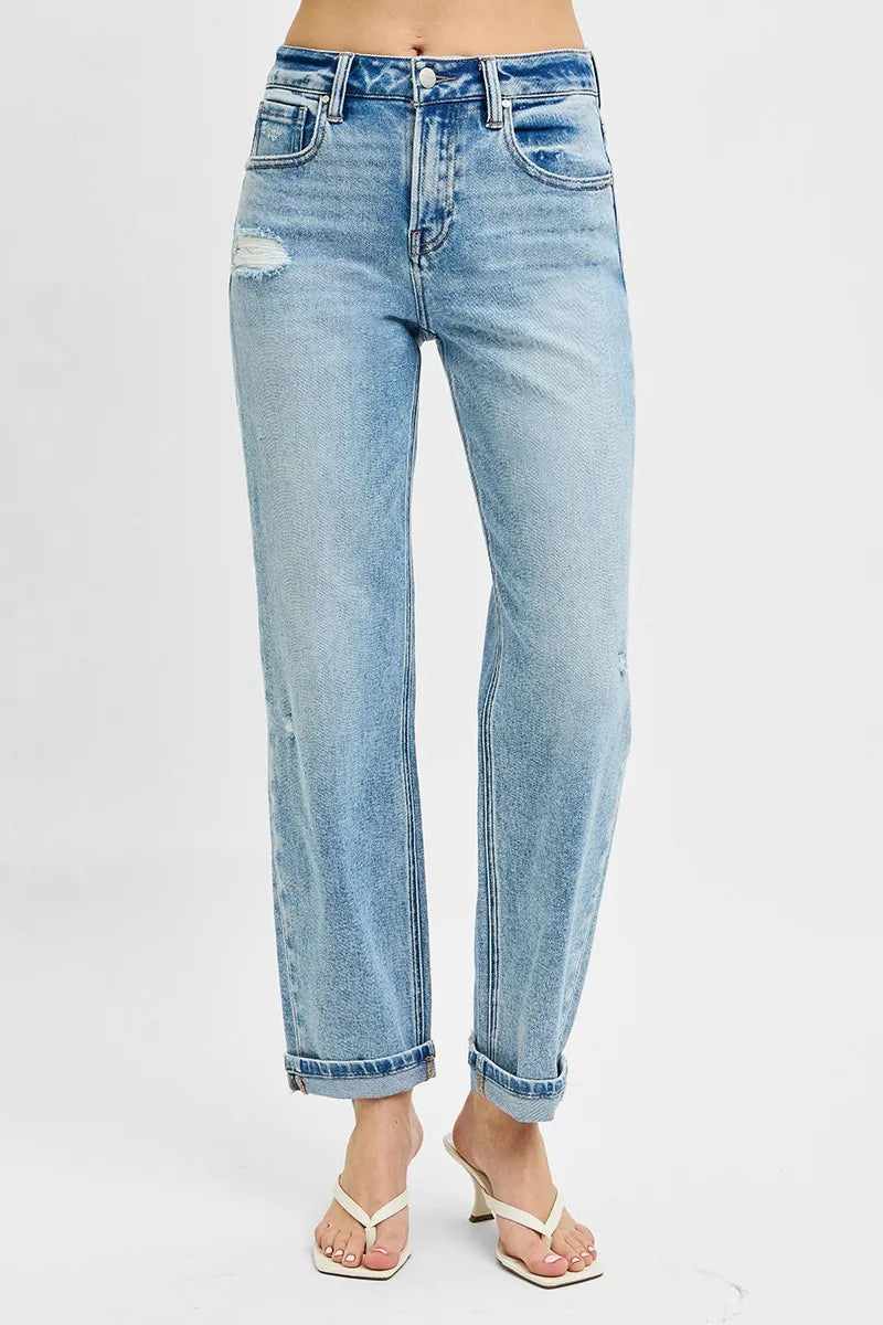 RISEN Full Size High Rise Ankle Boyfriend Distressed Jeans Plus Size