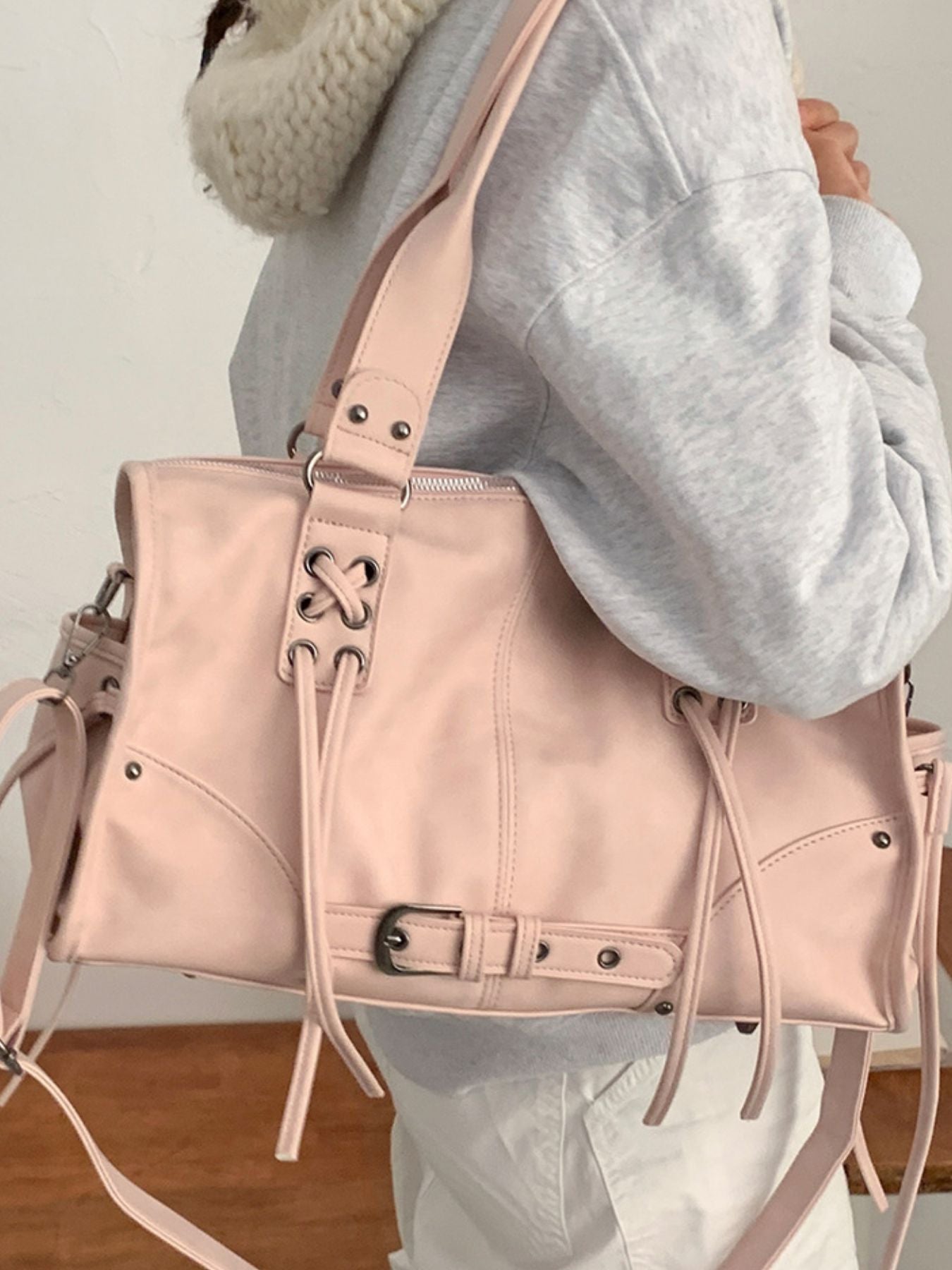 Lace Up Decor Shoulder Bag