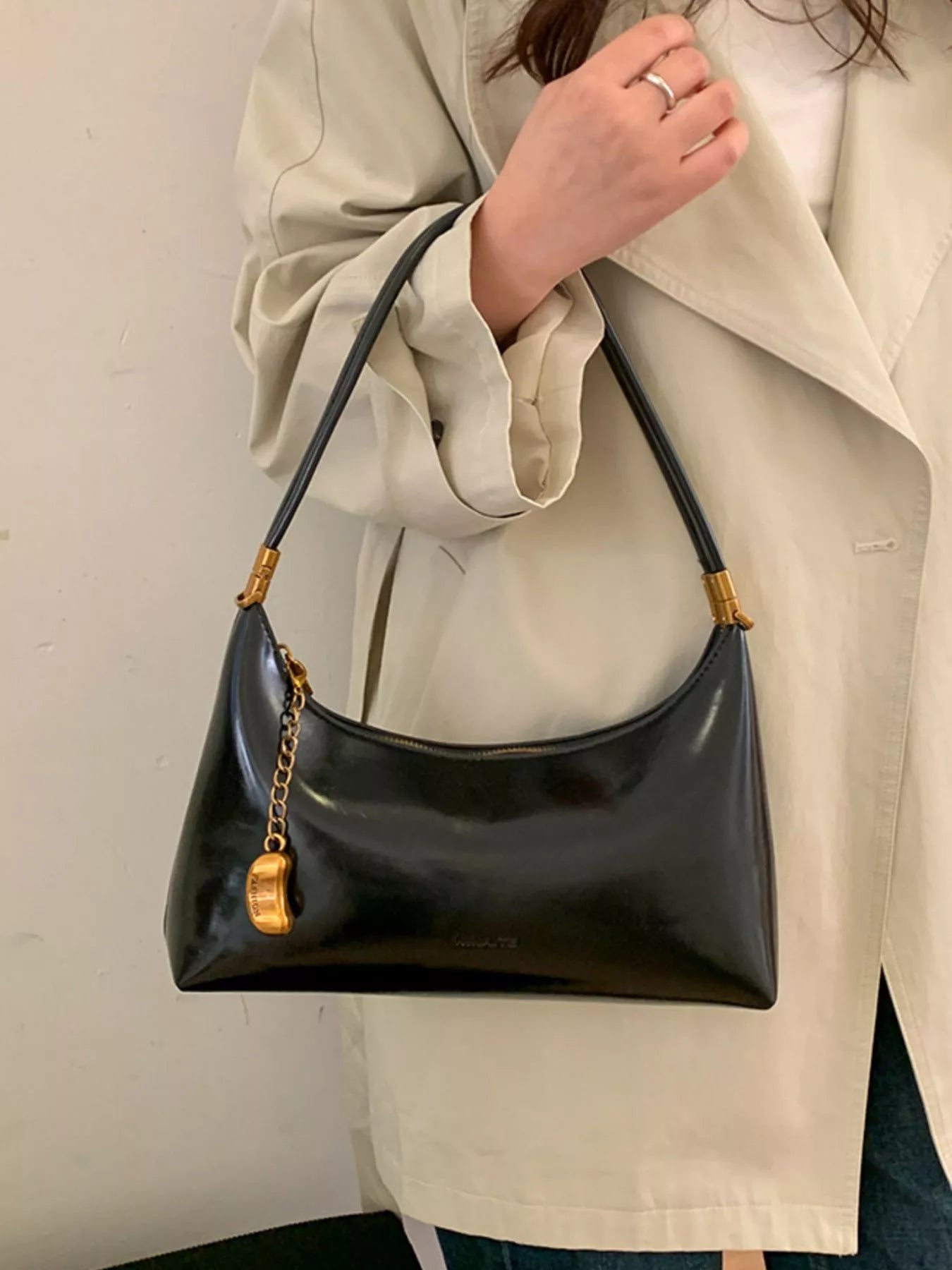 Chain Charm Leather Shoulder Bag