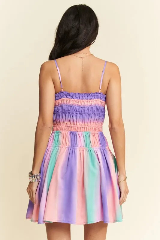 Davi & Dani Multi Color Ombre Printed Bodice Button Up Dress